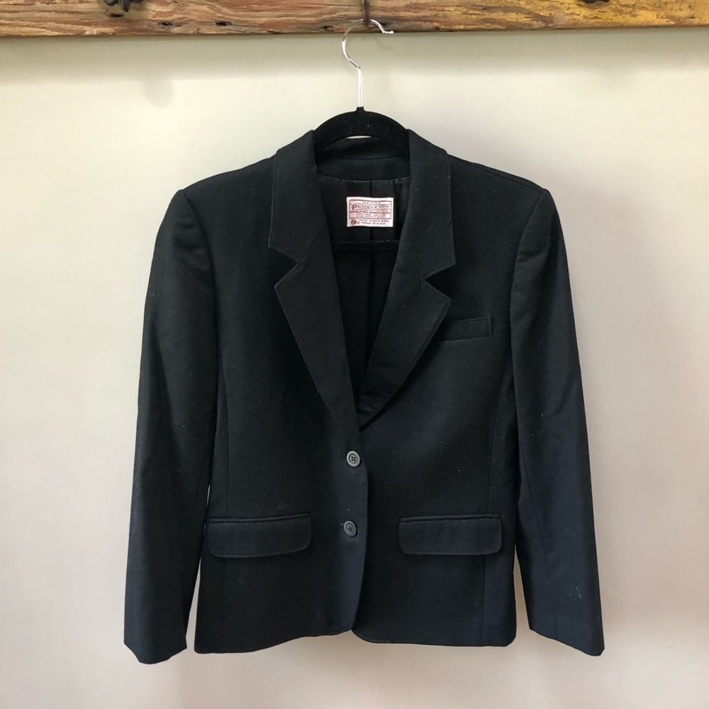 Petite Pendleton Black 100% Virgin Wool Two Button Blazer Jacket Size 4 P324-159
